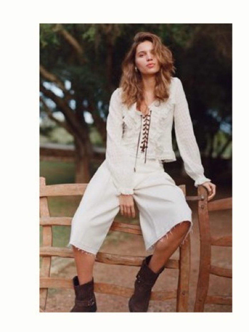 Cream Lace-Up Boho Top